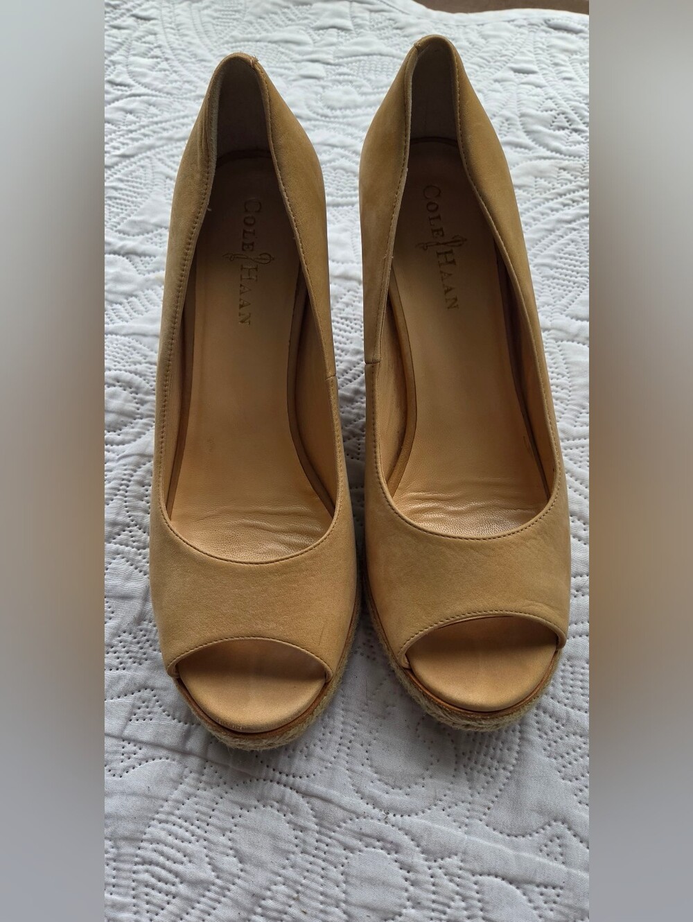 Cole Haan Women's Tan Open-Toe Wedge Espadrille Pumps - Sz 8.5